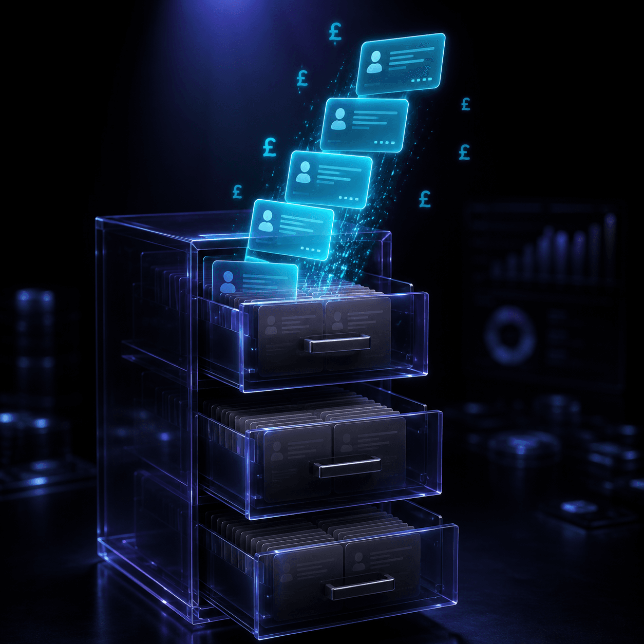 Abstract glowing data grid representing dormant lead reactivation