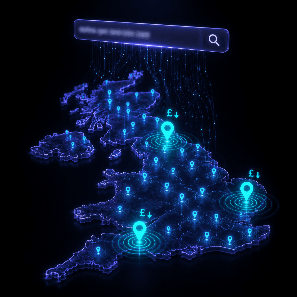 Abstract glowing search frame with incoming lead signals